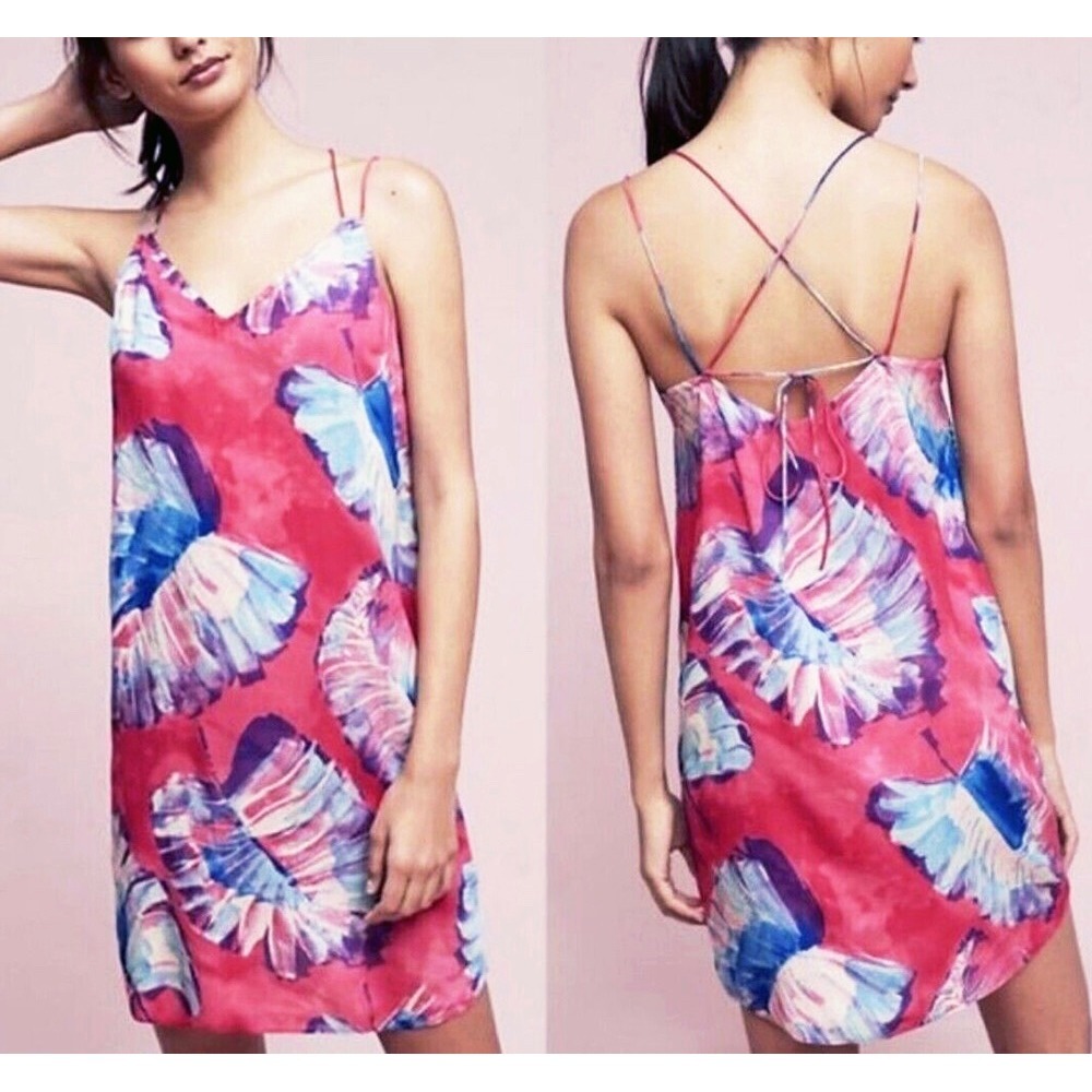 Anthropologie Floreat Lila Palm Pink Tropical Print Mini Dress Size M